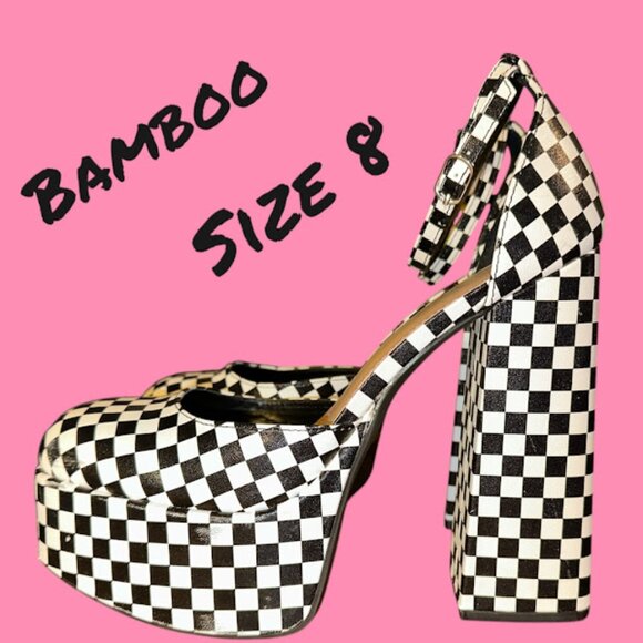 Bamboo Black and White Checkered Platform Heels~ Size 8~ Great Condition (E) - Picture 3 of 6